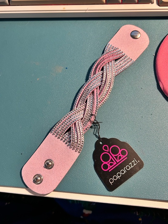 paparazzi Jewelry - paparazzi Pink Braided Crystal Snap Cuff Bracelet